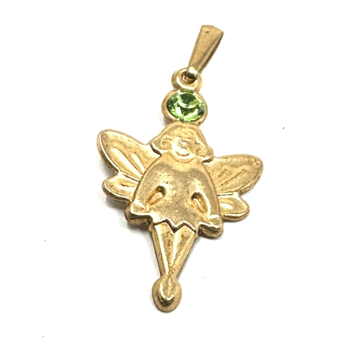 82 - 9ct gold angel & green gemstone pendant weight .4g