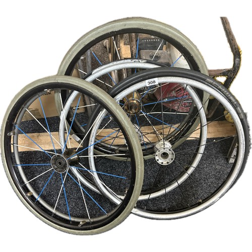 308 - 2 pairs of disability bike / wheelchair wheels, diameter approximately 8 inches