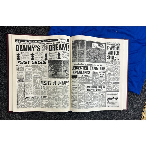 24 - Leicester City Football history from 1908 in bound folder together with vintage fan shirt, fabric pl... 