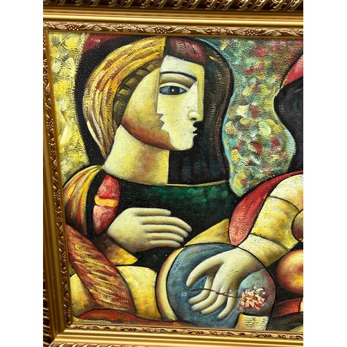 30 - Manner of Oleg Zhivetin cubist oil on canvas, signed, frame measures approximately 28 inches by 24 i... 