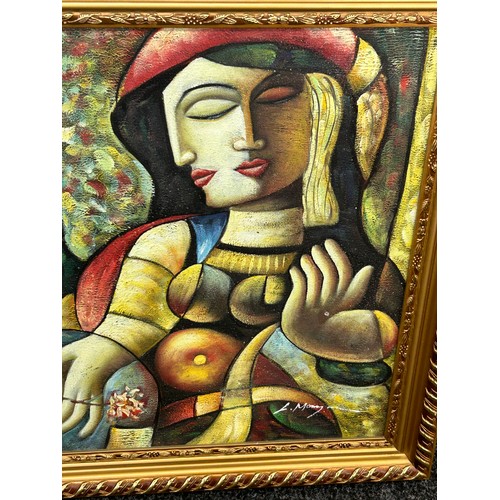 30 - Manner of Oleg Zhivetin cubist oil on canvas, signed, frame measures approximately 28 inches by 24 i... 