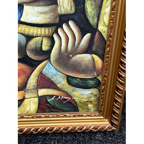 30 - Manner of Oleg Zhivetin cubist oil on canvas, signed, frame measures approximately 28 inches by 24 i... 