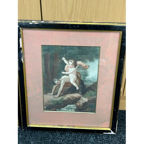 31 - Pair of tinted engravings Cherub satyrs after Francesco Mancini 19cm by 20cm