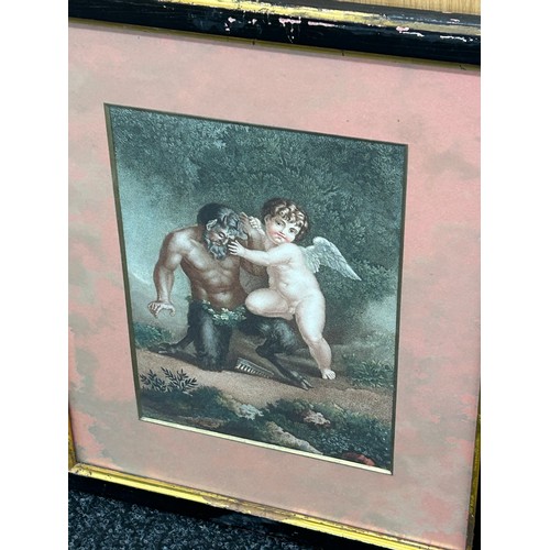 31 - Pair of tinted engravings Cherub satyrs after Francesco Mancini 19cm by 20cm