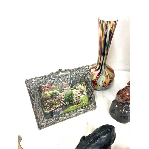 50 - Selection of used stamps, wade whimsles, silver plated small picture frame, glass tulip vase etc