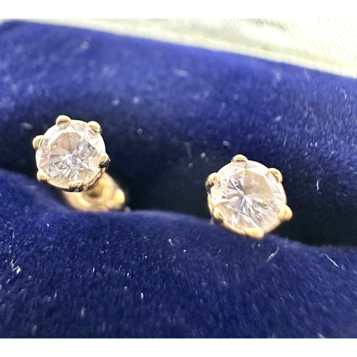 110 - 14ct gold diamond earrings each diamond measure approx 3.25mm missing 1 clip