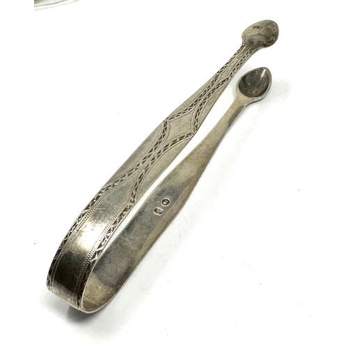 31 - Antique georgian bright cut silver sugar tongs