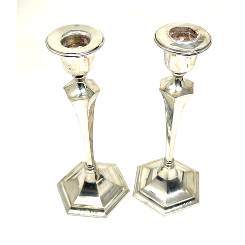 35 - pair of vintage silver candlesticks measure approx height approx 19cm weight 325g total weight