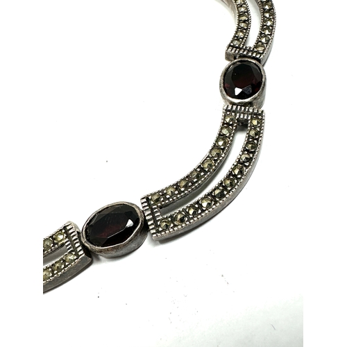 280 - Vintage silver garnet & marcasite panel necklace weight 50g