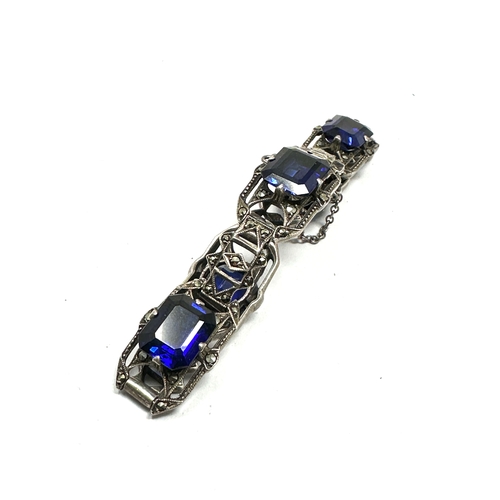 282 - Vintage silver blue gemstone & marcasite bracelet