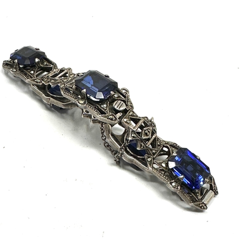 282 - Vintage silver blue gemstone & marcasite bracelet