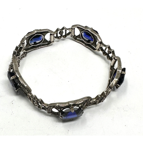 282 - Vintage silver blue gemstone & marcasite bracelet