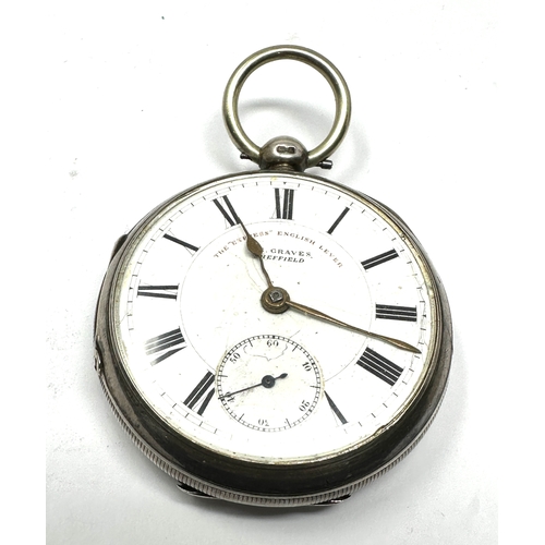 341 - Antique silver open face p[ocket watch the express english lever j.g graves sheffield the watch is t... 