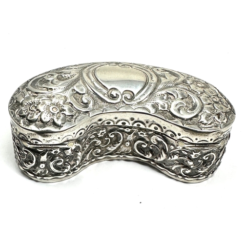 44 - Antique silver bowed trinket box measures approx 8cm by 3cm