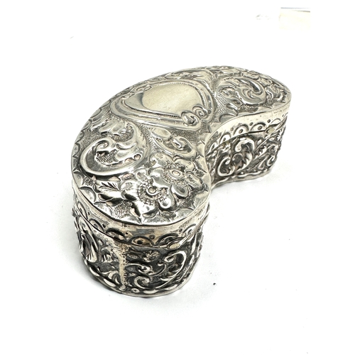 44 - Antique silver bowed trinket box measures approx 8cm by 3cm