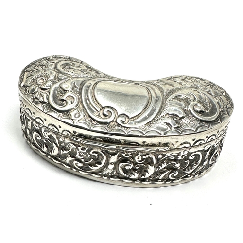 44 - Antique silver bowed trinket box measures approx 8cm by 3cm