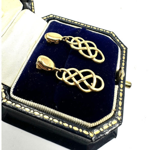 115 - 9ct gold celtic knot drop earrings weight 2.1g