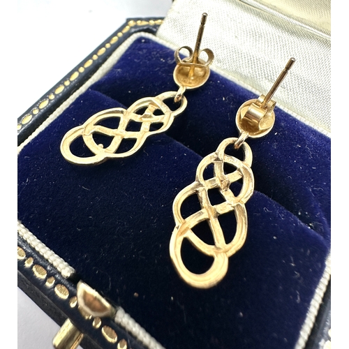 115 - 9ct gold celtic knot drop earrings weight 2.1g