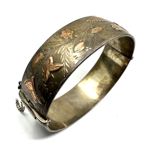 288 - Vintage silver & gold detail cuff bracelet weight 57g