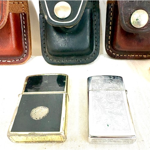 520 - Franklin Mint Colt lighter, Hanson, Zippo with 3 Zippo leather buckle cases