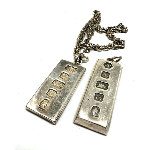 294 - 2 vintage silver ingot pendants 1 with silver chain weight 56g