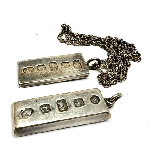 294 - 2 vintage silver ingot pendants 1 with silver chain weight 56g