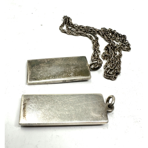 294 - 2 vintage silver ingot pendants 1 with silver chain weight 56g