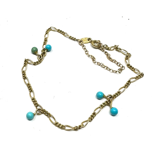 62 - 9ct gold & turquoise bead bracelet weight 1.9g