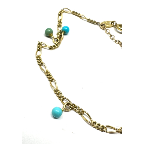 62 - 9ct gold & turquoise bead bracelet weight 1.9g