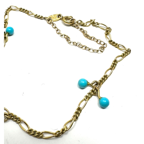 62 - 9ct gold & turquoise bead bracelet weight 1.9g