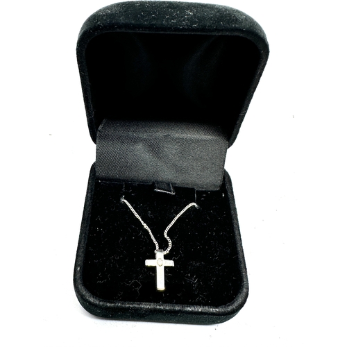 66 - 9ct white gold diamond set cross pendant necklace weight approx 1.6g