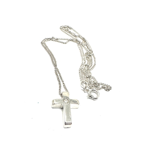 66 - 9ct white gold diamond set cross pendant necklace weight approx 1.6g