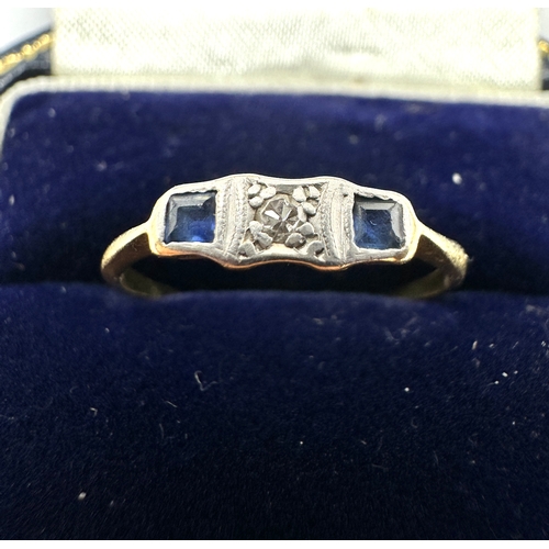 71 - 18ct gold art deco diamond & sapphire ring weight approx 1.2g