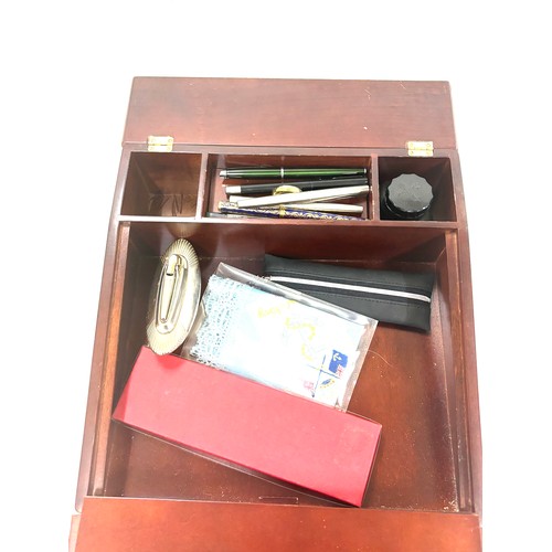 49 - Vintage writing box and contents includes pens etc