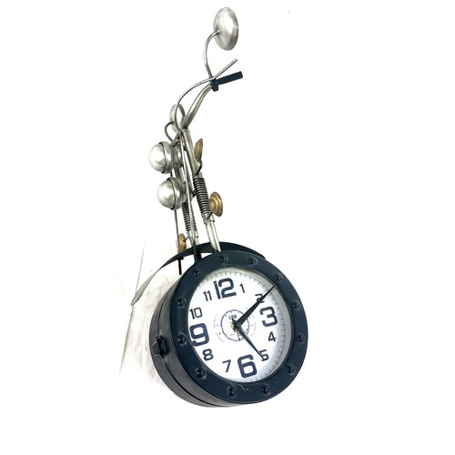 102 - Doubled faced motorbike style wall clock, approximate measurements: