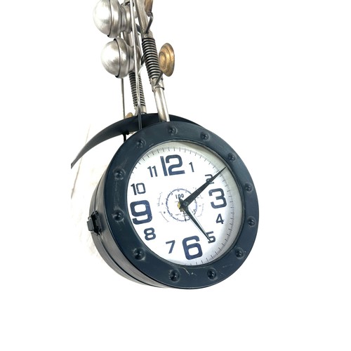 102 - Doubled faced motorbike style wall clock, approximate measurements: