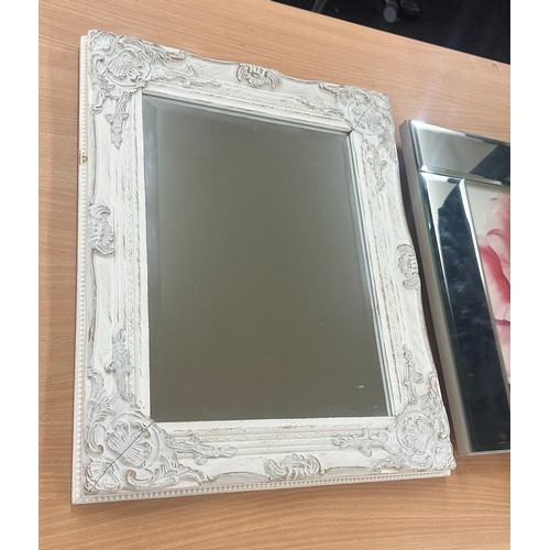 71 - Glass square modern wall hanging frame and a shabby chic mirror largest measures approx 20 inches lo... 