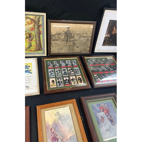 21A - Selection of vintage boy scouts framed prints and framed cigarette cards