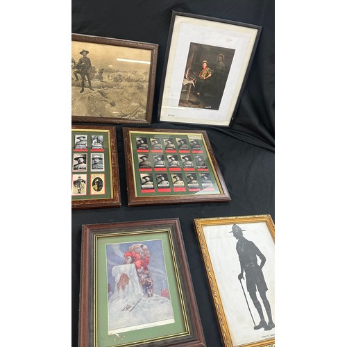 21A - Selection of vintage boy scouts framed prints and framed cigarette cards