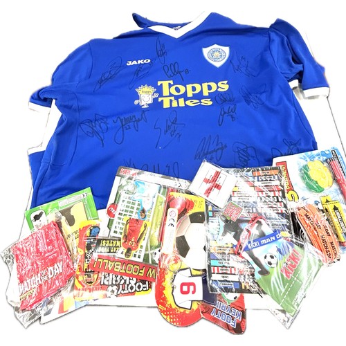 76 - Vintage signed football shirt and a selection of vintage football toys/ memorabilia