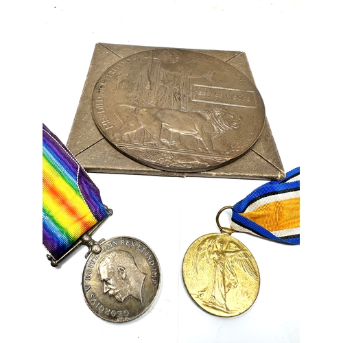 416 - ww1 death plaque & medal pair to 21902 g woods ches reg died july 16th  16th service bat