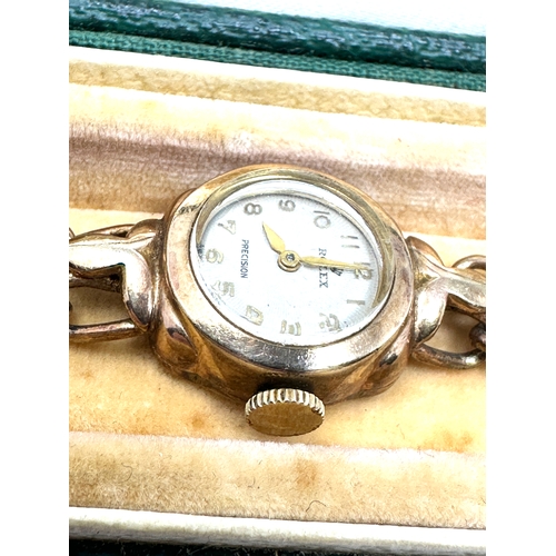 357 - original vintage boxed 9ct gold ladies Rolex precision wristwatch & original 9ct gold rolex strap th... 