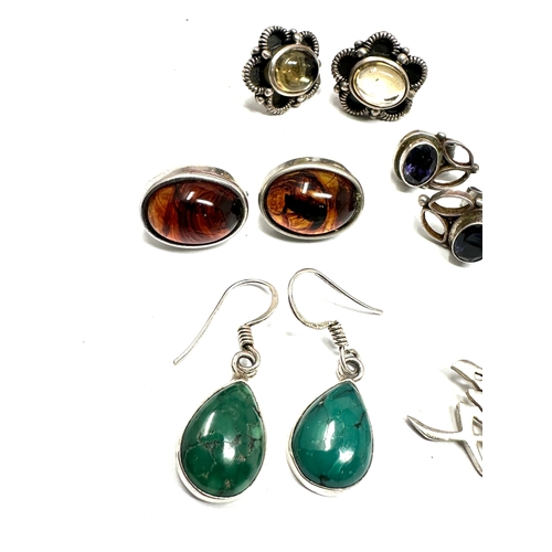 303 - 6 pairs of silver earrings inc amber blue & green gemstone  earrings etc