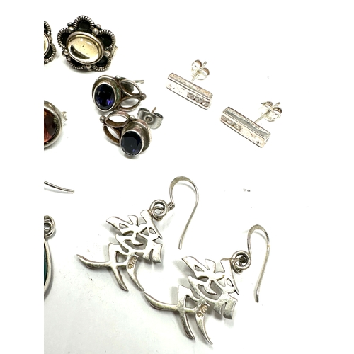 303 - 6 pairs of silver earrings inc amber blue & green gemstone  earrings etc