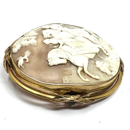 140 - large antique gold framed Cameo brooch frame measures approx 7.2cm by 6.2cm the cameo measures 6.3 b... 