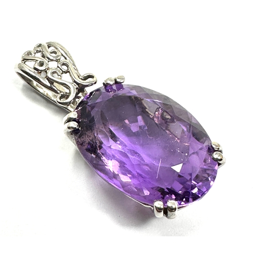 145 - Large 9ct white gold amethyst pendant measures approx 3.1cm drop weight 5.45 g  amethyst measures ap... 