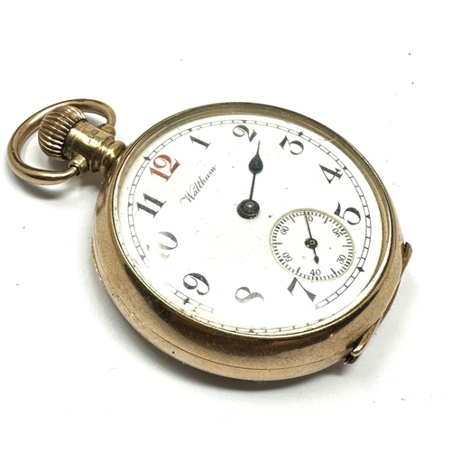 346 - 9ct gold waltham fob pocket watch case measures 33mm dia weight of watch approx 33g the watch is tic... 