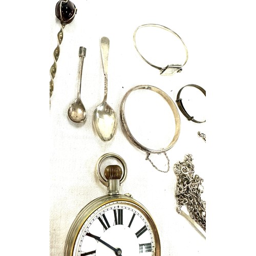 519 - Selection of silver to include a coin twisted tall spoon, silver jewellery, packet watch for spares ... 