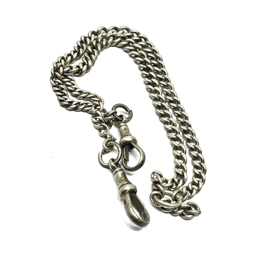 310 - Antique silver double albert watch chain no t-bar weight 25g