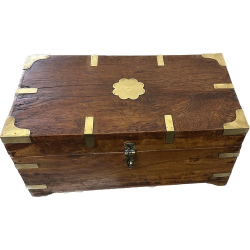 192 - Ornate brass bound wooden box, Height 8 inches, Depth 9 inches, Width 16 inches